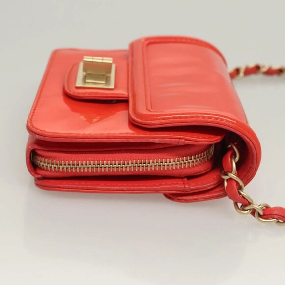 CHANEL Chain Shoulder Wallet Enamel Orange Gold - Picture 3 of 16